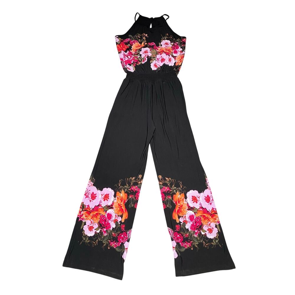 I.N.C. International Concepts Black /Floral Halter-Neck Wide-Leg Jumpsuit -M